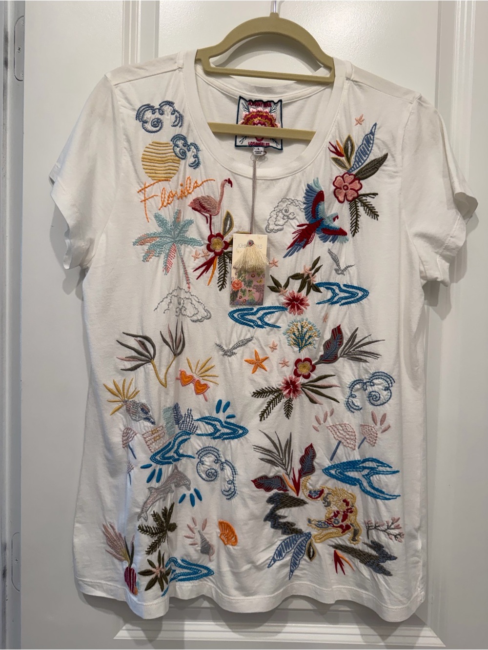 Johnny Was Florida Embroidered Cap Sleeve Tee